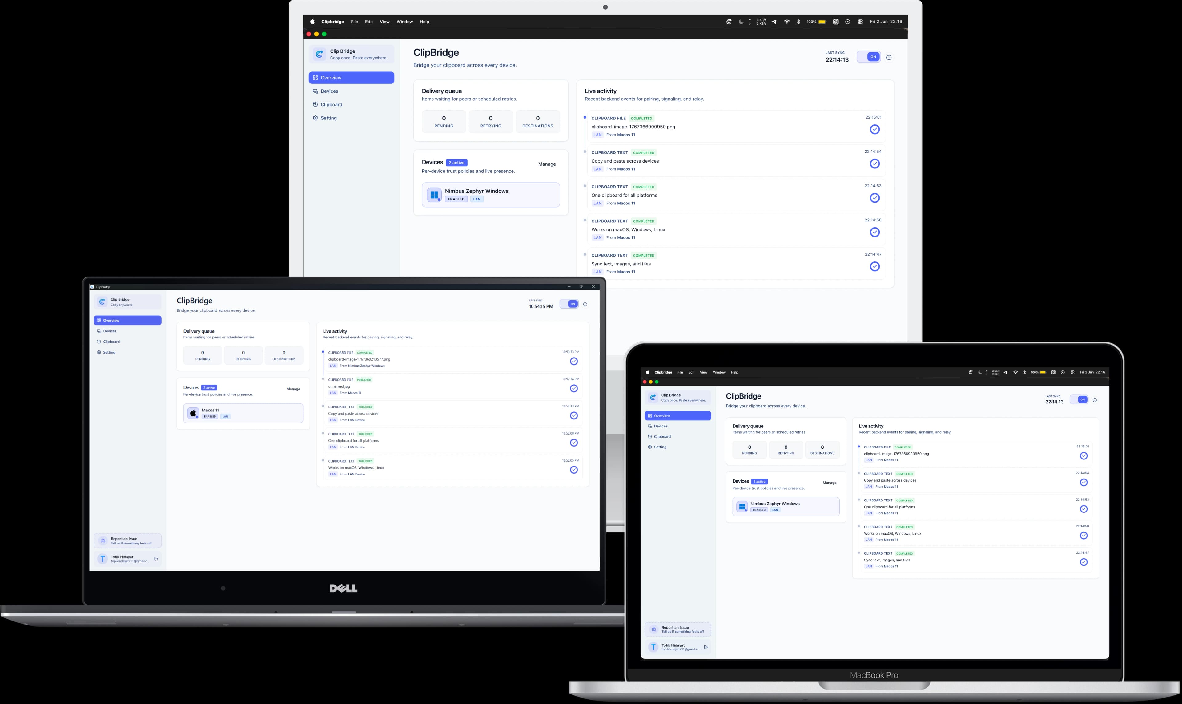 ClipBridge application dashboard